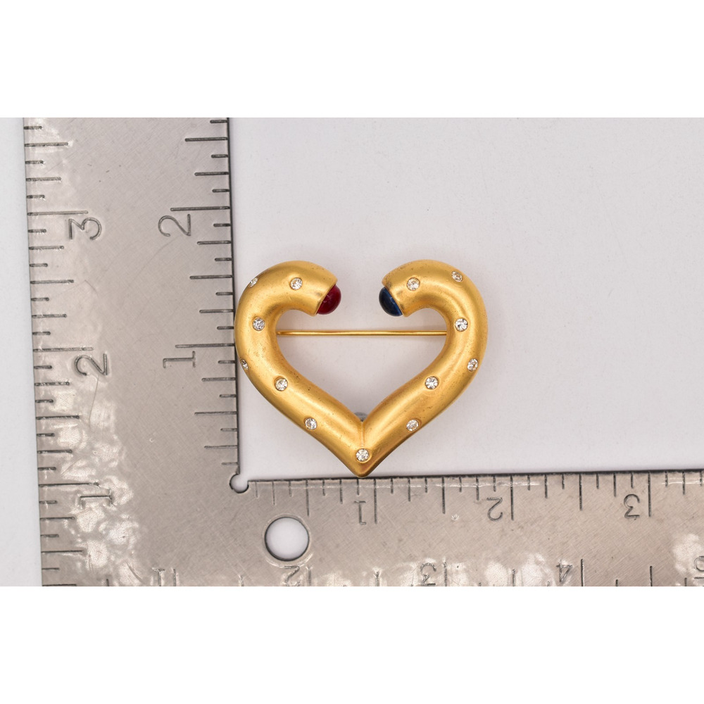 Givenchy Vintage Heart Gripoix Pin Brooch Cabochon Brushed Gold Signed 80s BinBP - Picture 12 of 12